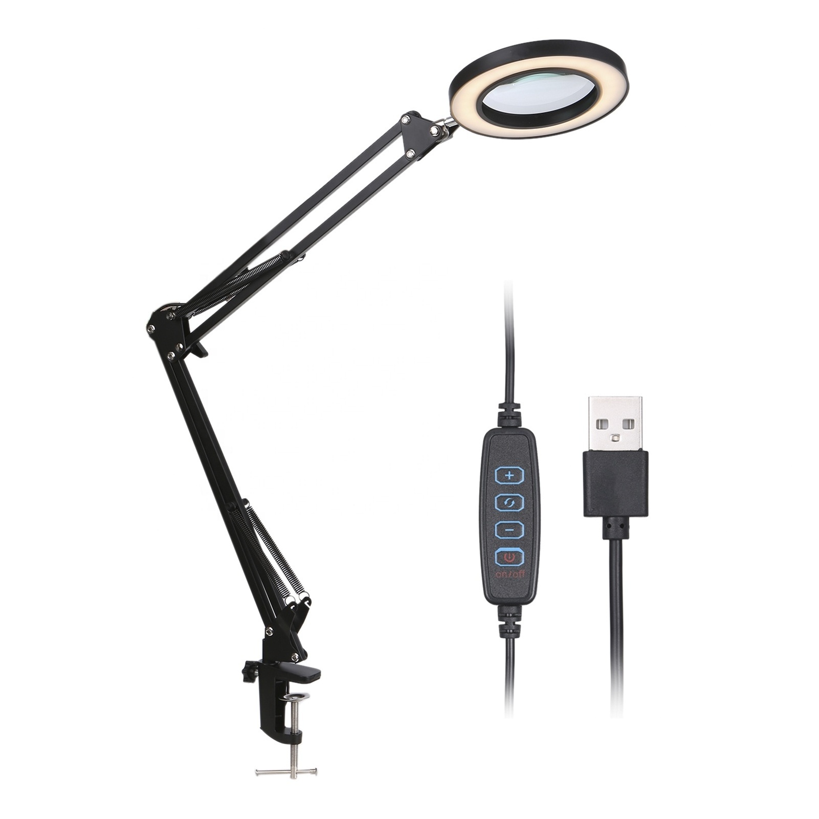 Factory hot selling salon furniture clip-on magnifying glass desk lamp 3 lighting modes dimmable beauty salon magnifier lamp