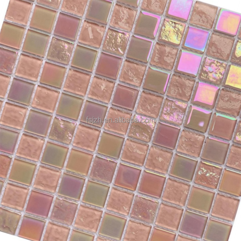 Pink iridescent crystal  wholesale swimming pool mosaic Iridescent Glass Mosaic Tiles for Swimming Pools