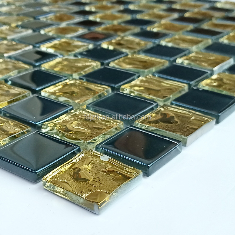 Gold mix black electroplating crystal glass mosaic tile cheap factory wholesale glass bathroom mosaic tile