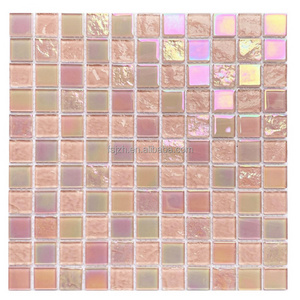 Pink iridescent crystal  wholesale swimming pool mosaic Iridescent Glass Mosaic Tiles for Swimming Pools