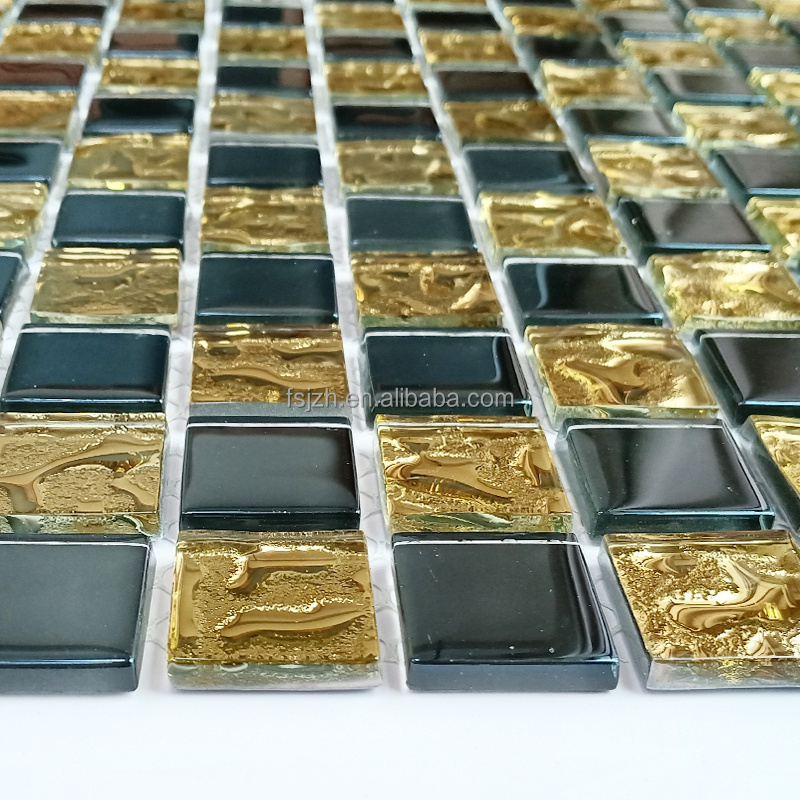 Gold mix black electroplating crystal glass mosaic tile cheap factory wholesale glass bathroom mosaic tile