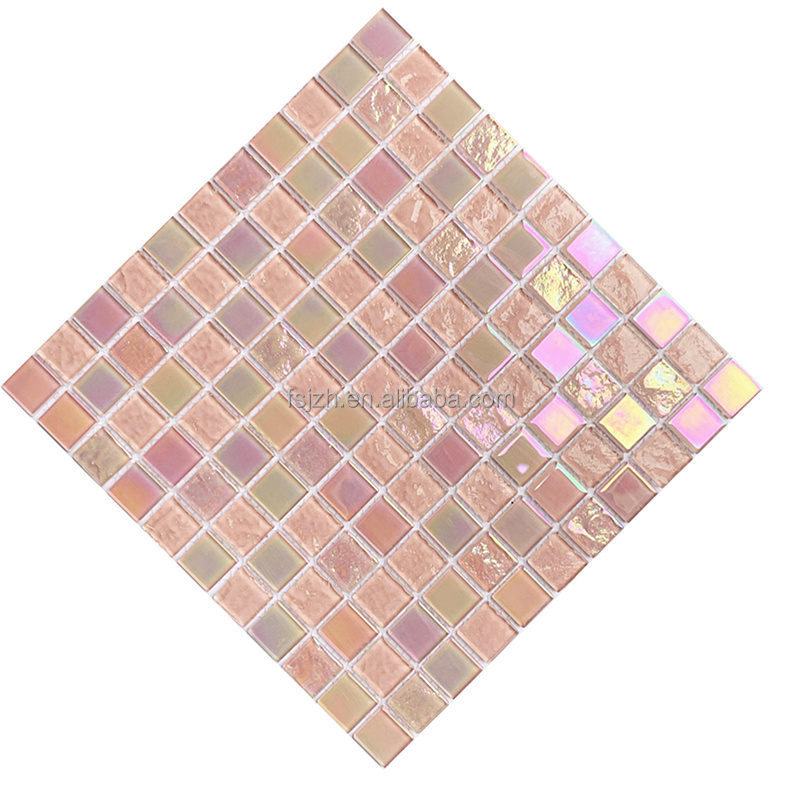 Pink iridescent crystal  wholesale swimming pool mosaic Iridescent Glass Mosaic Tiles for Swimming Pools