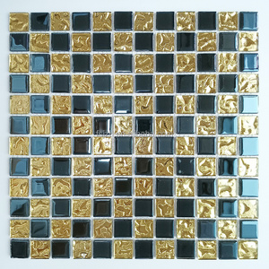 Gold mix black electroplating crystal glass mosaic tile cheap factory wholesale glass bathroom mosaic tile