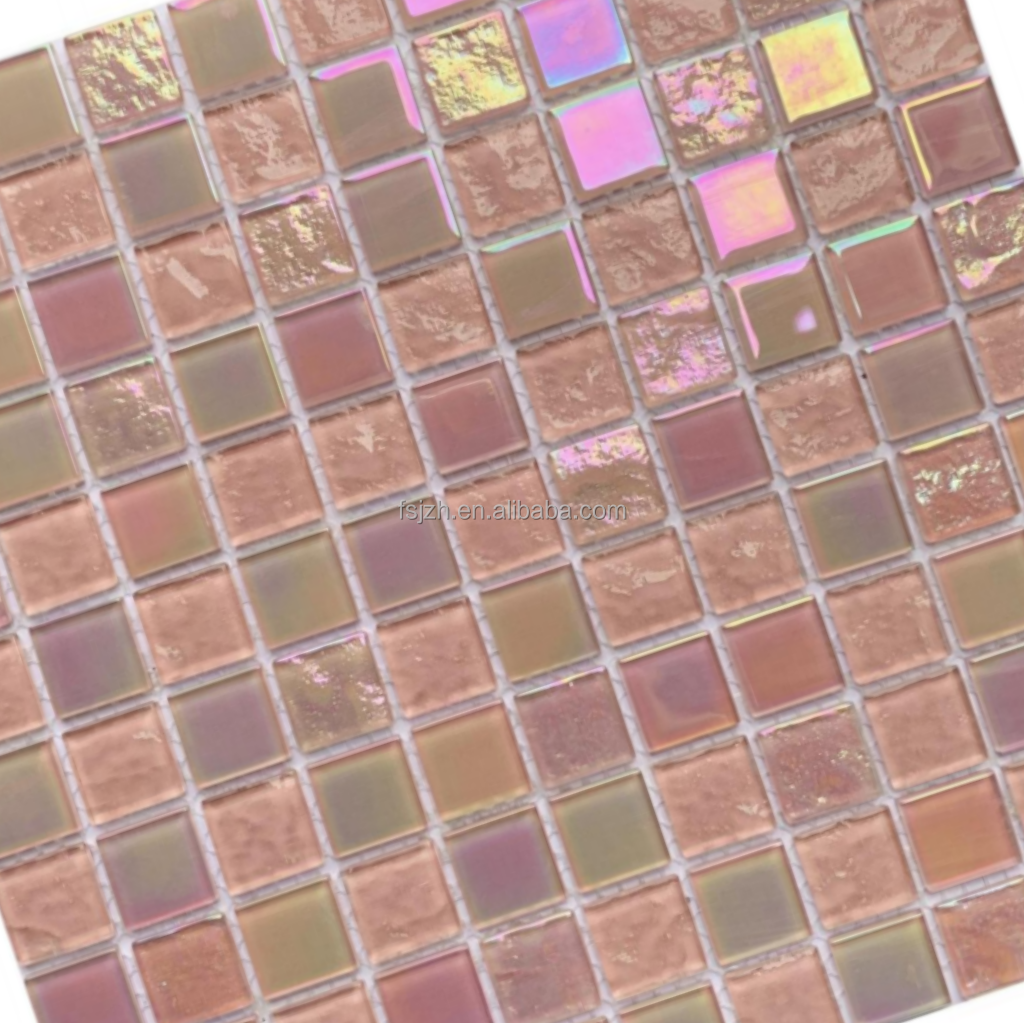 Pink iridescent crystal  wholesale swimming pool mosaic Iridescent Glass Mosaic Tiles for Swimming Pools