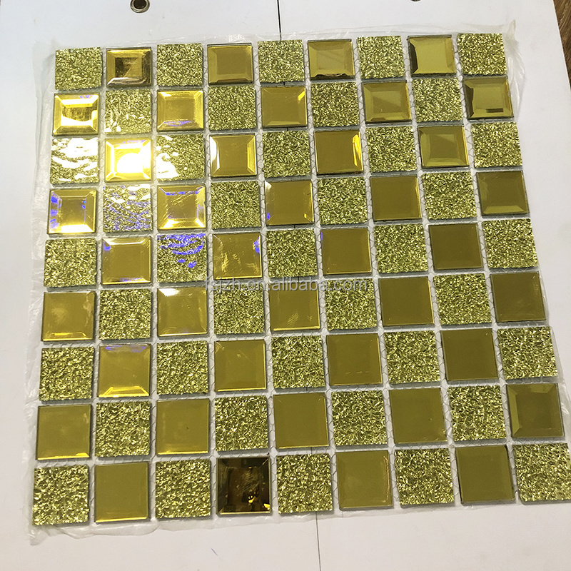 3D diamond gold Mirror crystal glass mosaic wall tile for interior kitchen bathroom wall modern pattern