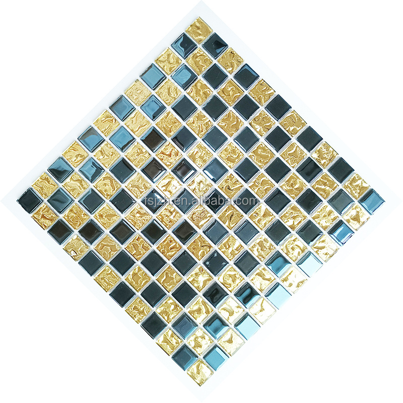 Gold mix black electroplating crystal glass mosaic tile cheap factory wholesale glass bathroom mosaic tile