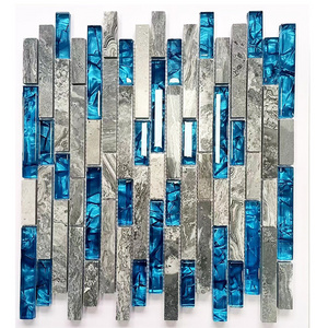 Home Building Glass Tile Kitchen Backsplash Idea Bath Shower Wall Decor Teal Blue Gray Wave Marble Interlocking Pattern Mosaic