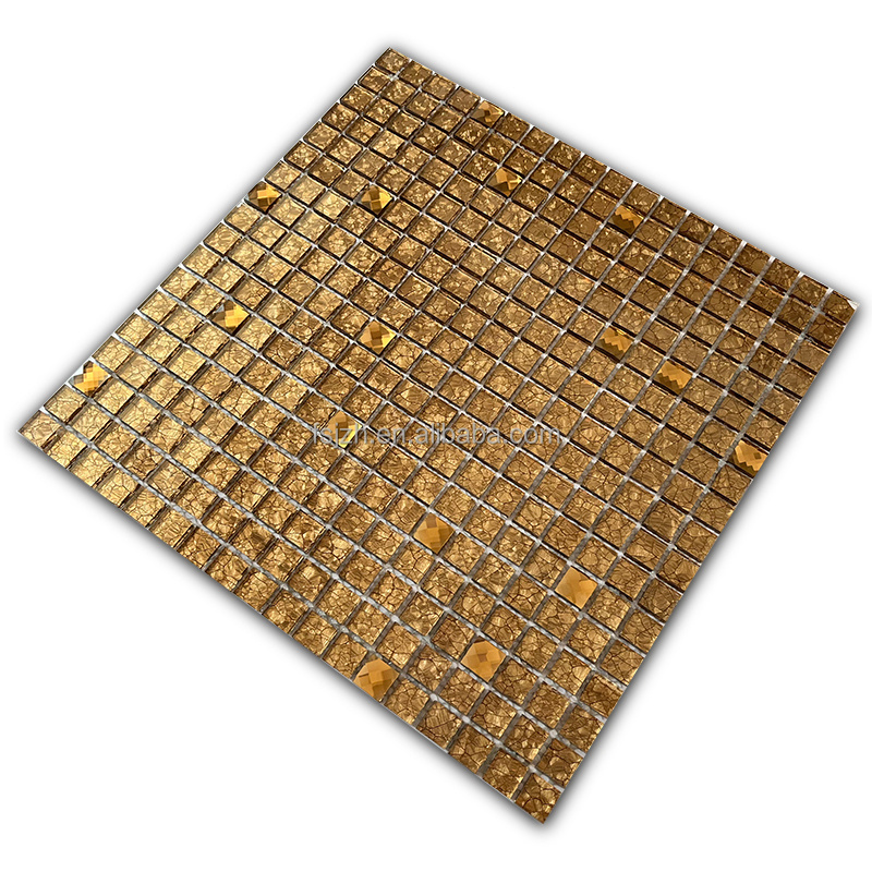 Gold mirror with 13 faces diamond Glossy Surface Mosaic Wall Decoration golden Tile Backsplash