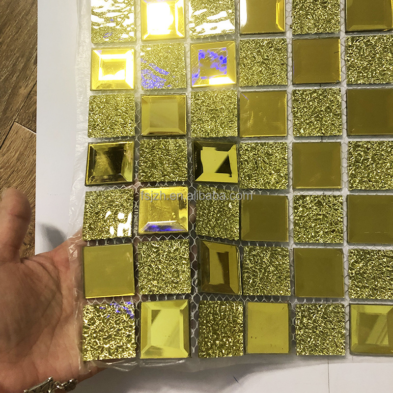 3D diamond gold Mirror crystal glass mosaic wall tile for interior kitchen bathroom wall modern pattern