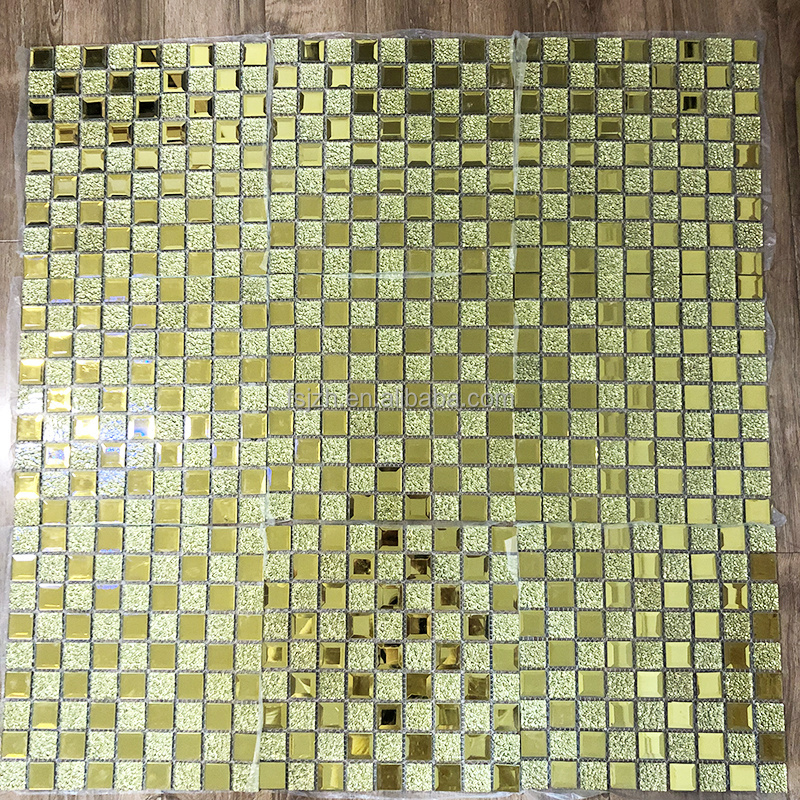 3D diamond gold Mirror crystal glass mosaic wall tile for interior kitchen bathroom wall modern pattern