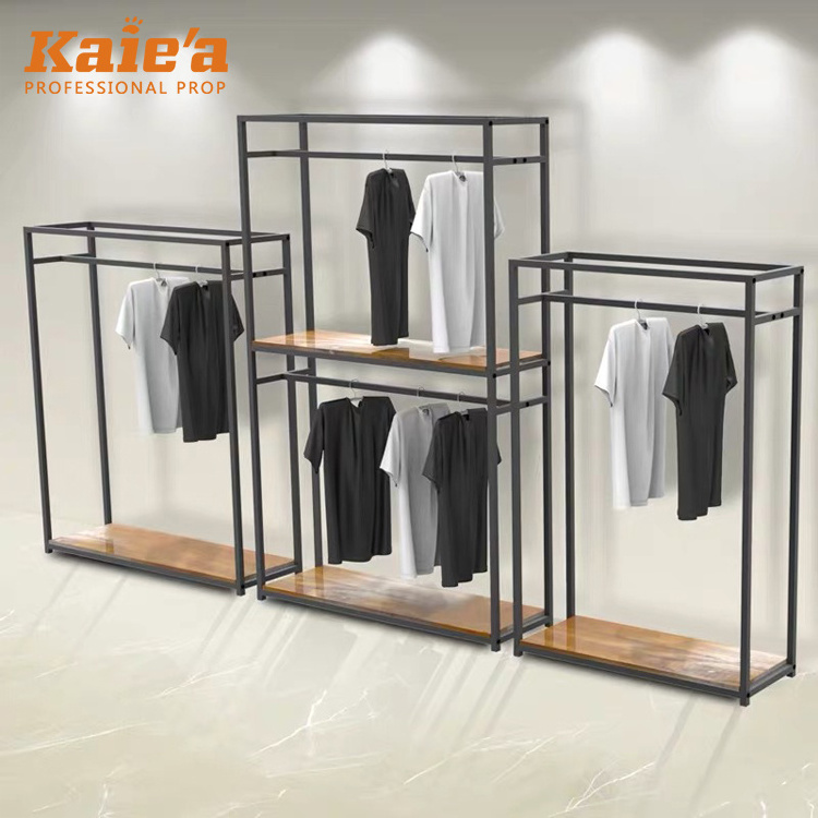 Metal floor stand for hanging clothes metal clothing store display stand clothes rack for shop