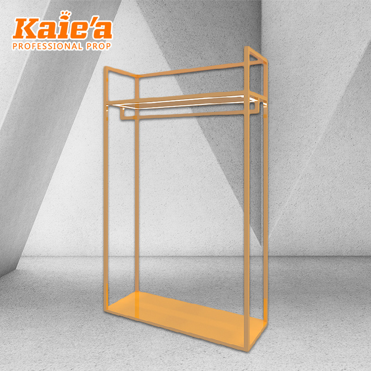 Pop gold metal hanging clothes display racks/clothing store display/display for clothes