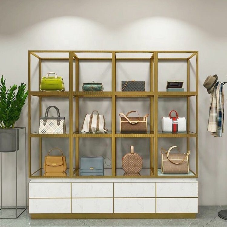 Waterproof white wood shoe store display shelf Retail Store Leather Bags Shop Display Furniture Shelf