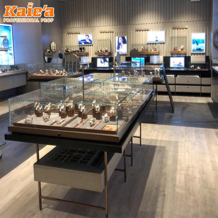 Factory Custom Glass Showcase With Led Light Watch Display Cabinet Glass Case For Store Sunglasses Showcase Kiosk