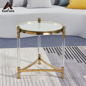 Hot Sell Nordic Style Side Tables Transparent Tempered Glass Round Coffee Tables Gold Elegant Mini Desk 3 Stainless Steel Legs