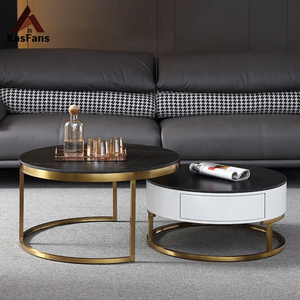 Best Selling Nordic Tea Table Sets Stainless Steel Base Marble Top Coffee Table Units Movable Round Center Table With Drawer