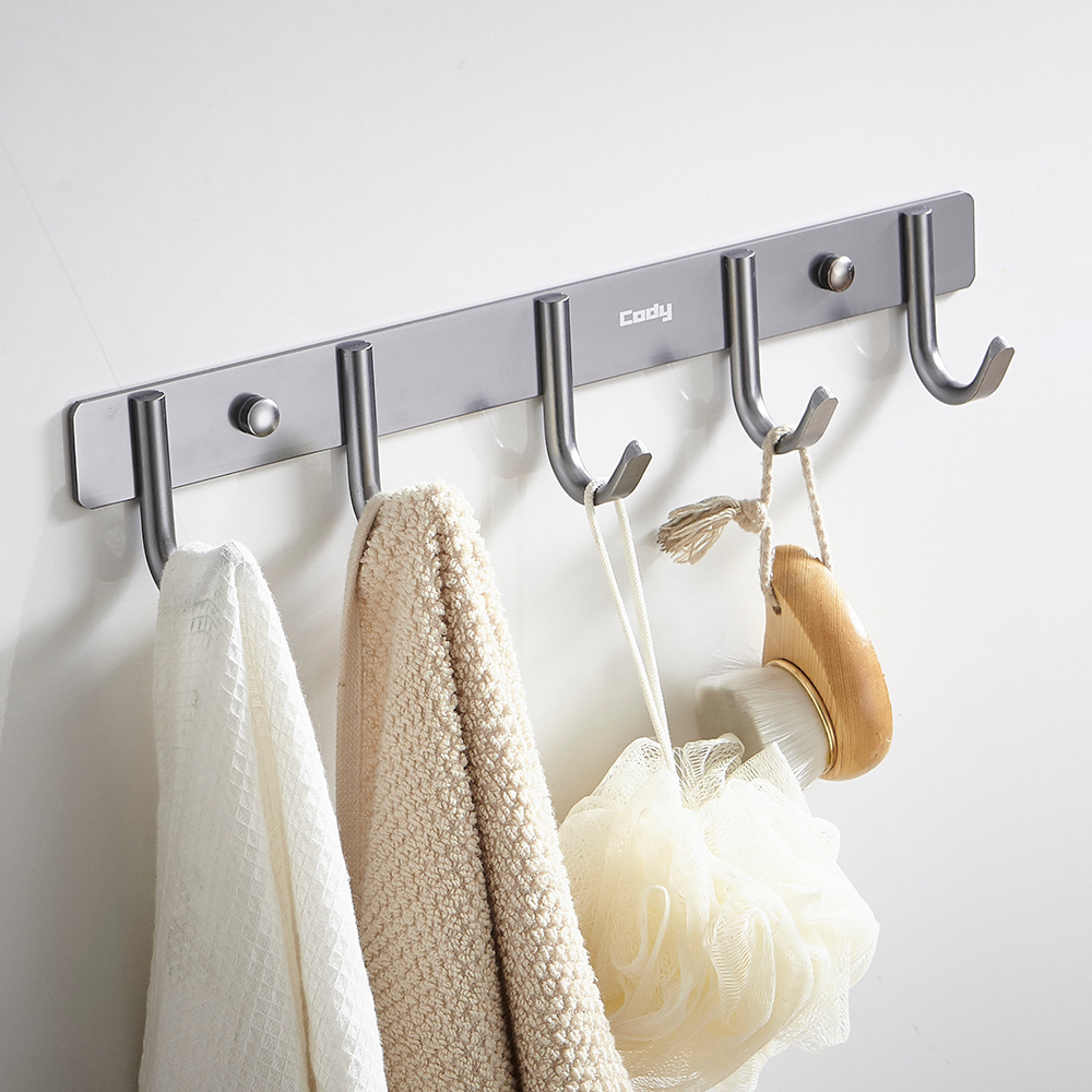 Antirust space aluminum wall mount black bathroom wall clothes towel hanger 4/5/6/7/8 hooks bathroom clothes hanger