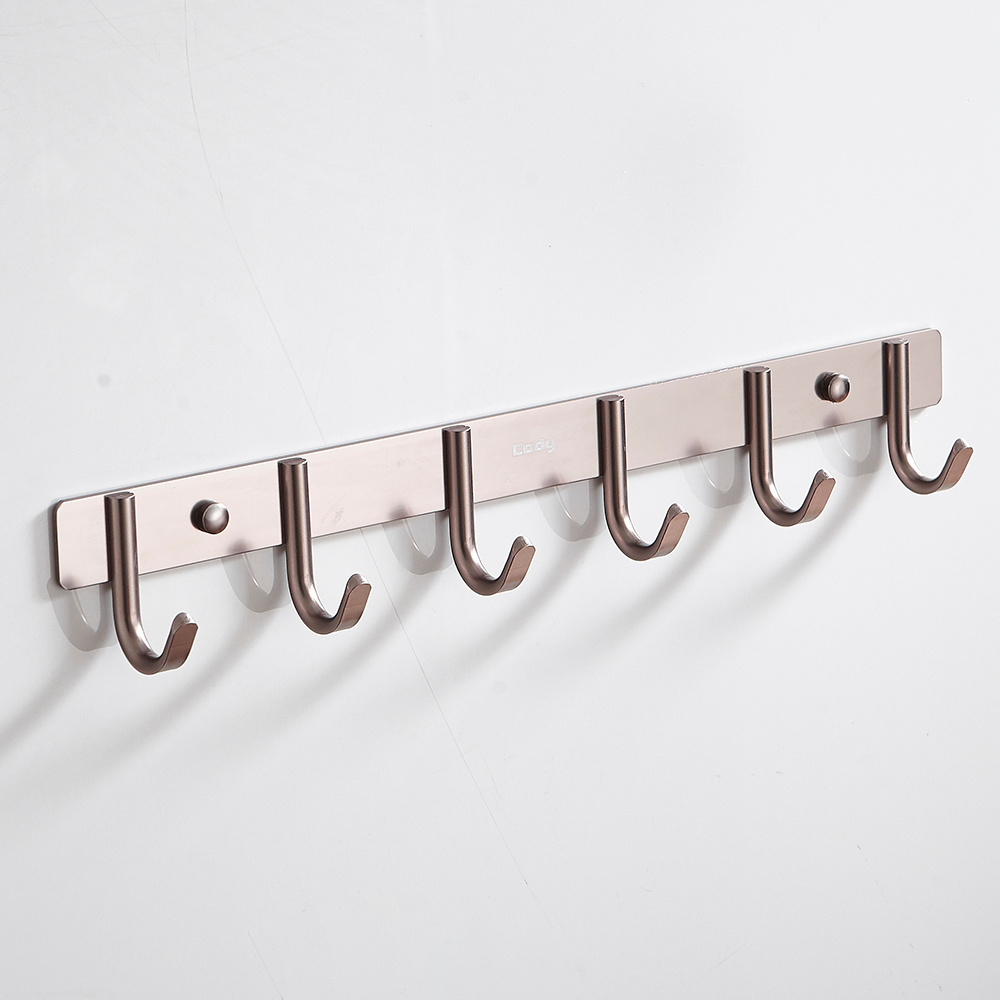 Antirust space aluminum wall mount black bathroom wall clothes towel hanger 4/5/6/7/8 hooks bathroom clothes hanger