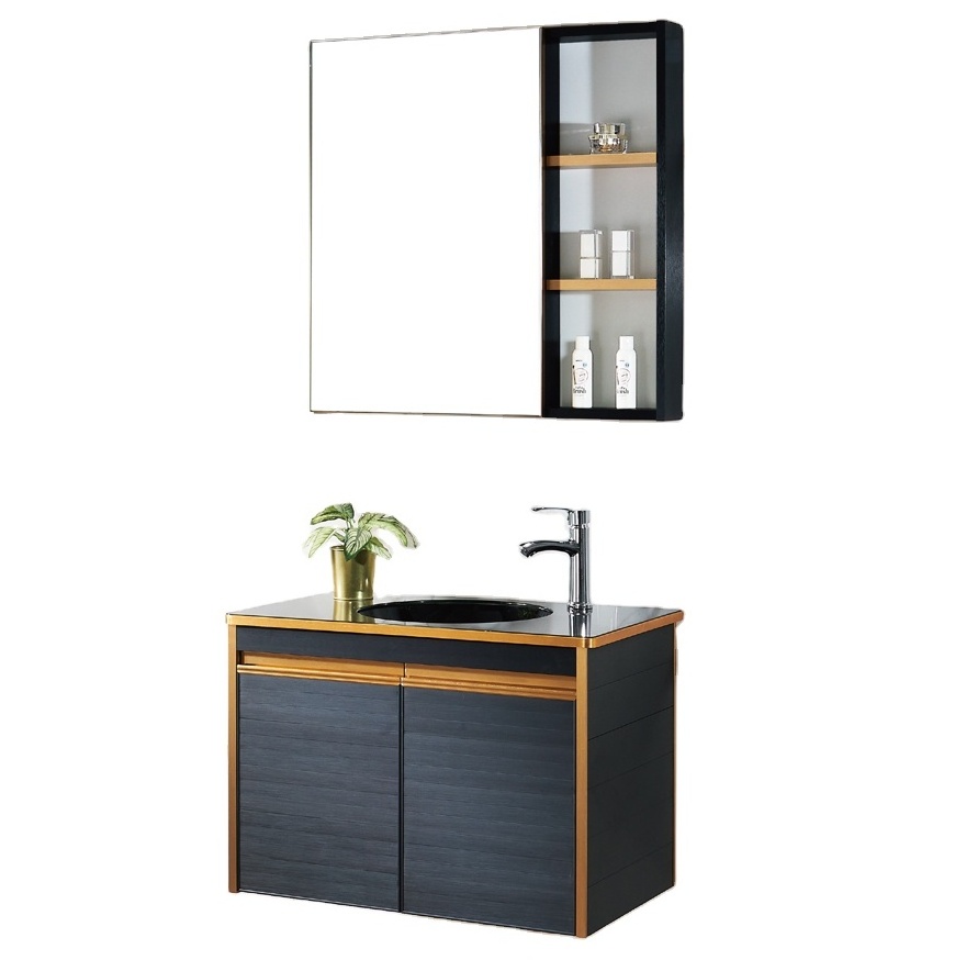 Modern Bathroom Vanities Cabinet Single Tempered Glass Ceramic Sink Mirror Bathroom Vanity