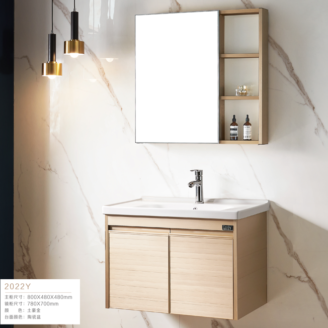 Modern Bathroom Vanities Cabinet Single Tempered Glass Ceramic Sink Mirror Bathroom Vanity