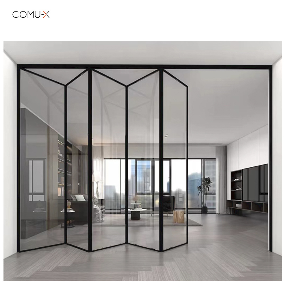 Custom Folding Screen Exterior Accordion Bifold Door Glass Sliding Patio Bi-Folding  Aluminum Door