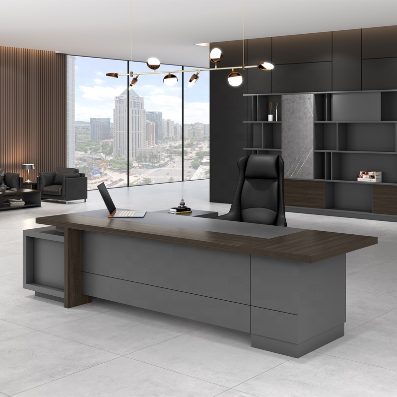 Luxurious L-Shaped Industrial Style Executive Office Desk Furniture