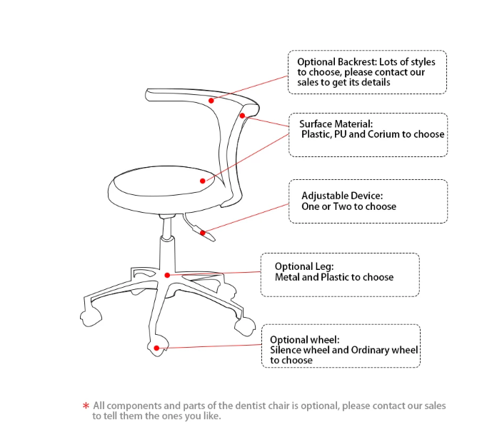 Dental Dentist Saddle Assistant Stool Doctors Stool with Armrest Back Surppot Height Adjustable Metal Stool Surgeon Chair