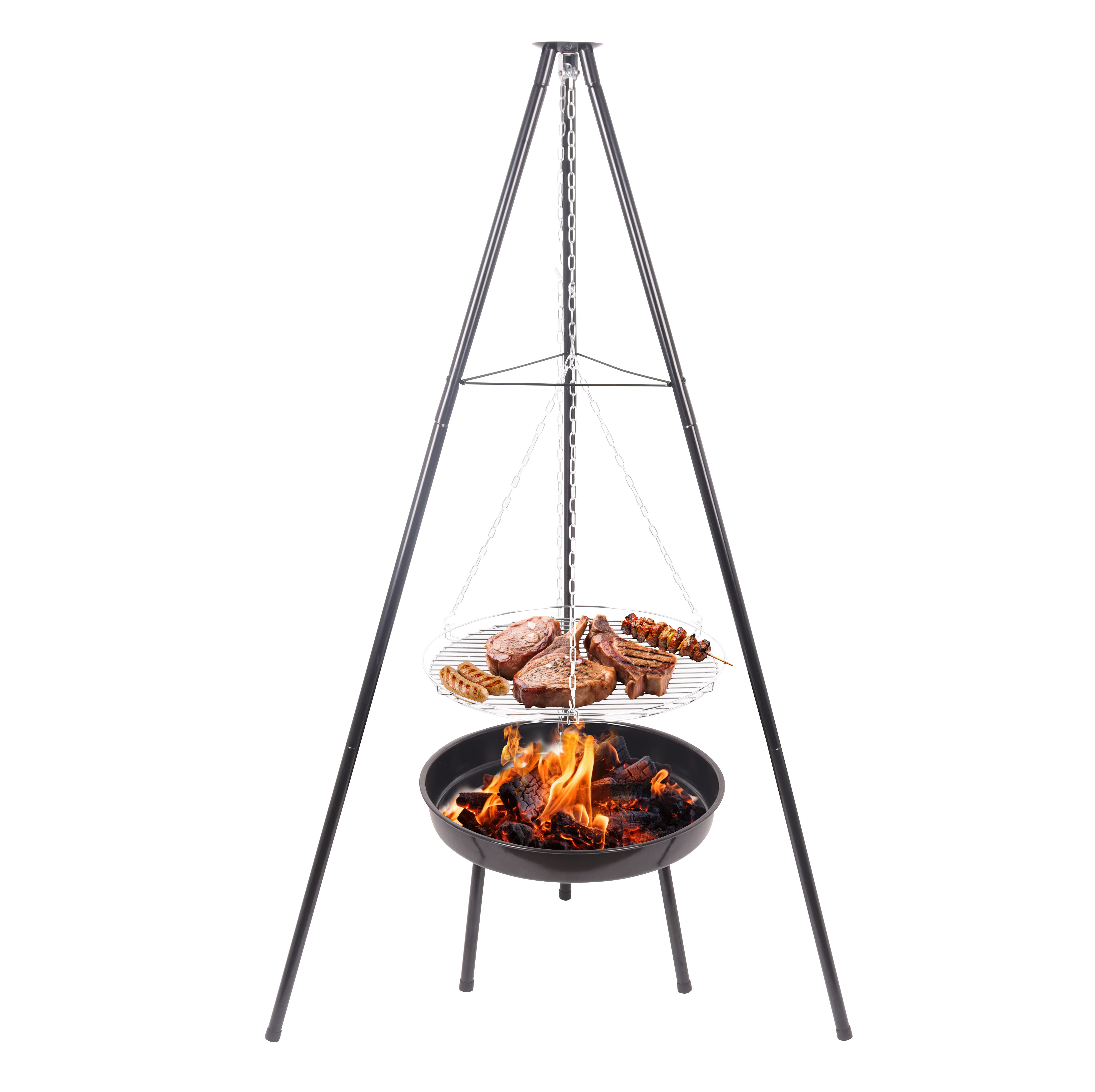 Adjustable Height Outdoor Camping Firepit Tripod Camp Portable Bbq Grill Hanging Tripod Chain Barbeque Charcoal Grill