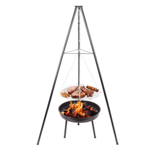 Adjustable Height Outdoor Camping Firepit Tripod Camp Portable Bbq Grill Hanging Tripod Chain Barbeque Charcoal Grill