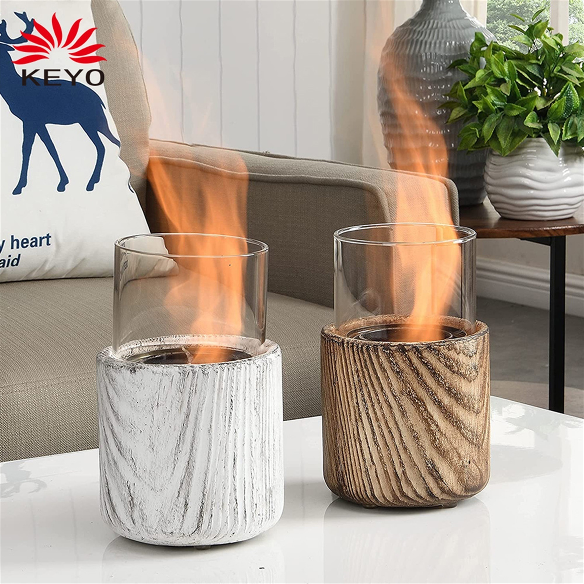 Indoor MINI personal table top Fire Pit Portable Fire Bowl round tabletop bio ethanol burner fireplace with glass cover