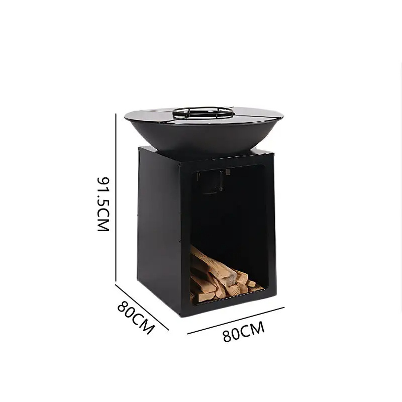 F25 Vertical Standing Wood Burning Garden Fire Pit Outdoor Barbecue Brasero Plancha Firepit With Wood Storage