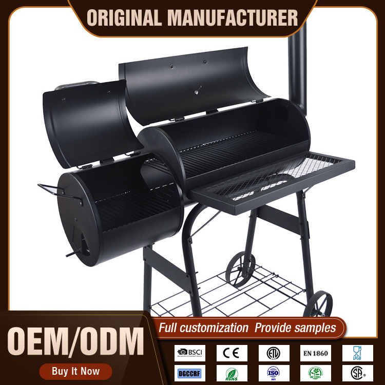 Heavy Duty Barrel Charcoal Barbeque Barbecue Grill Bbq Offset Charcoal Smoker With Chimney