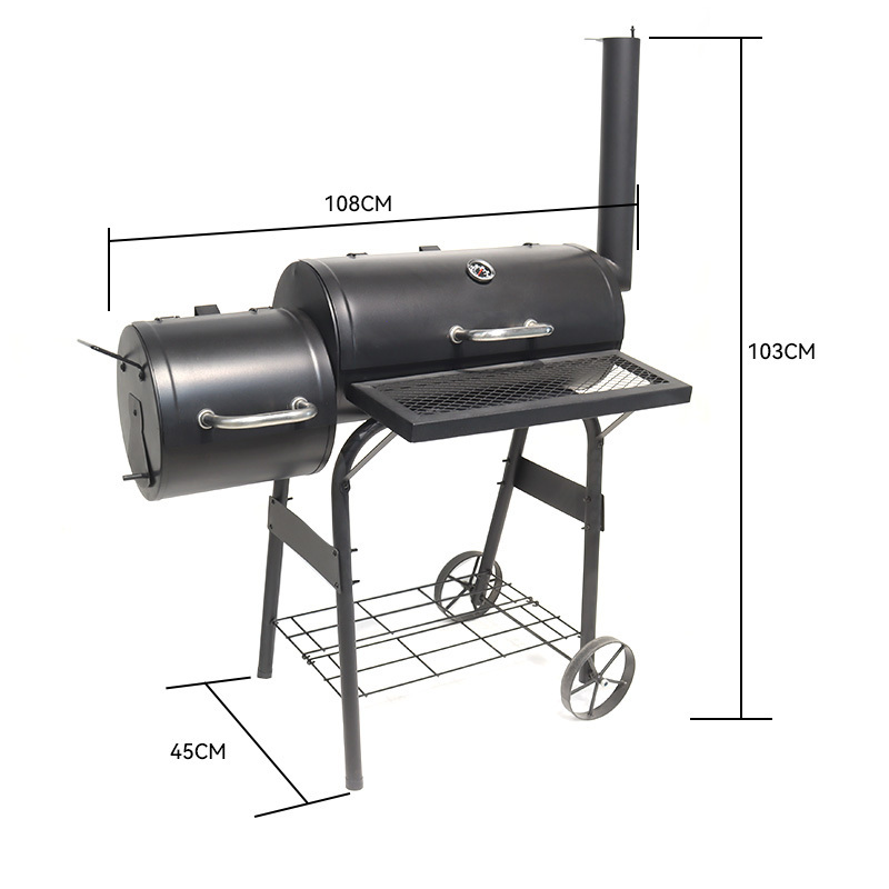 Heavy Duty Barrel Charcoal Barbeque Barbecue Grill Bbq Offset Charcoal Smoker With Chimney