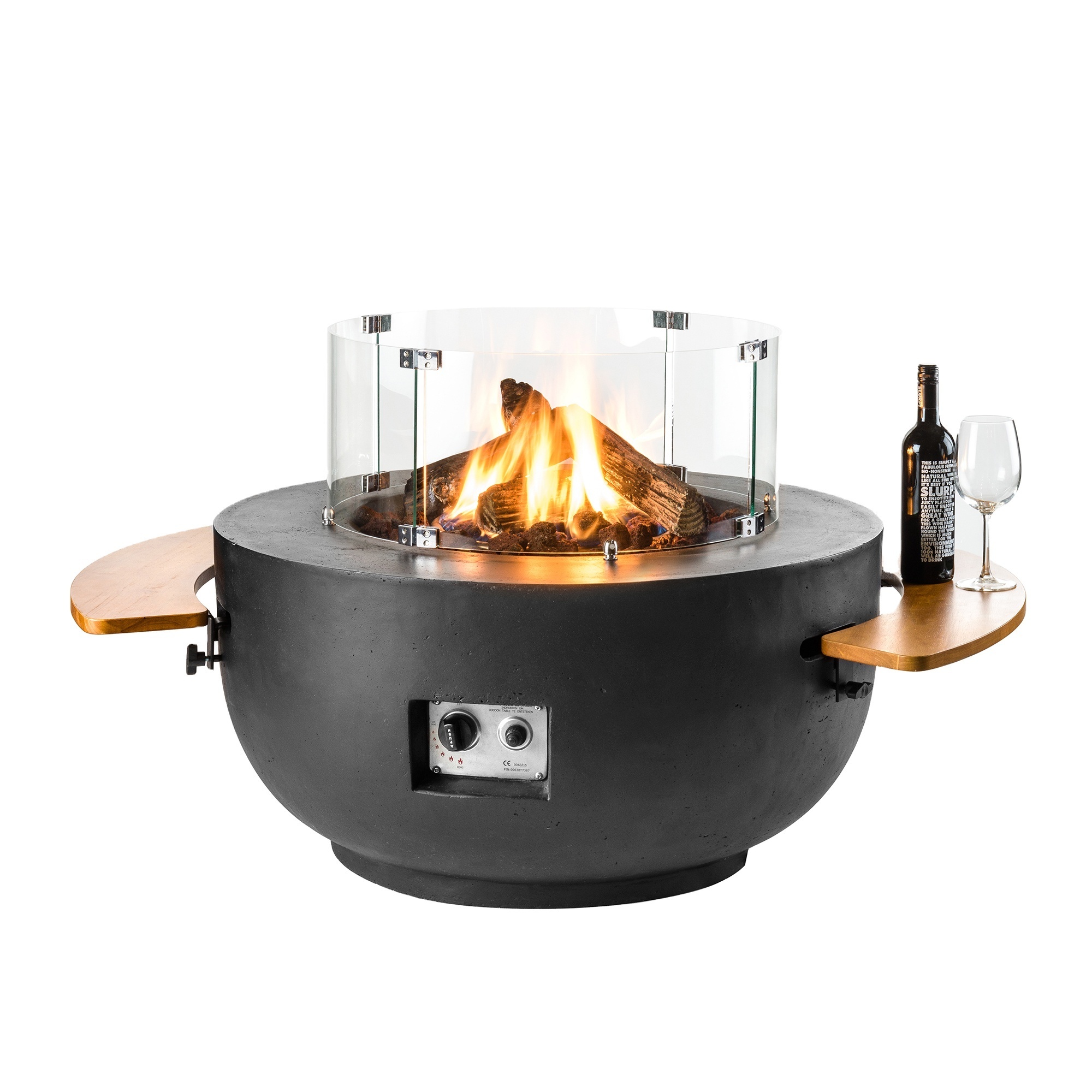 Customized 36 Inch Bowl Shape Gas Firepit Outdoor Propane Gas Fire Pit With Side Table