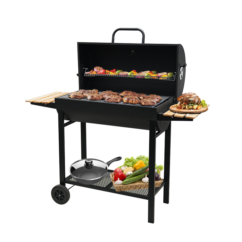 Heavy Duty Garden Barrel Trolley Barbecue Grill Outdoor Charcoal Bbq Grill Smoker Barbeque Grill With Lid