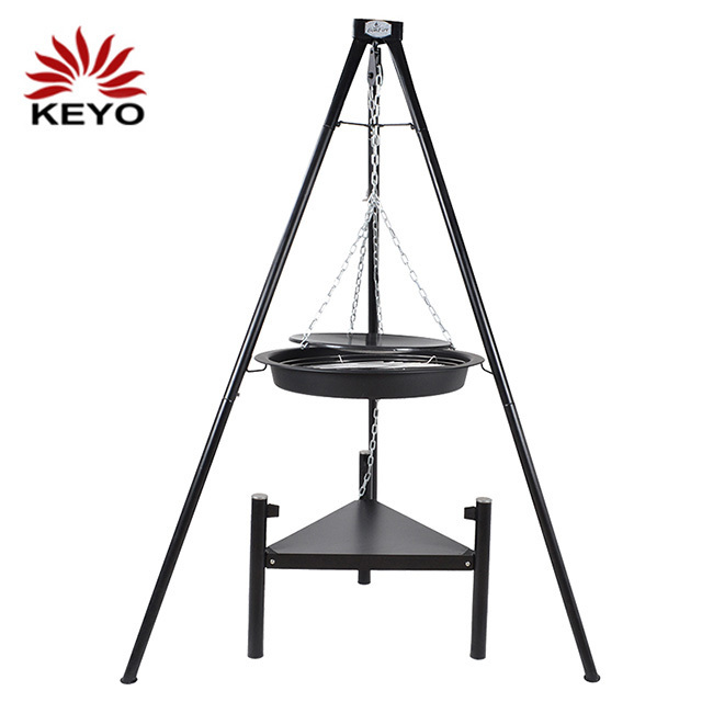 KEYO Outdoor Charcoal Bbq Grills Fire Pit Round Metal Hanging Tripod grill