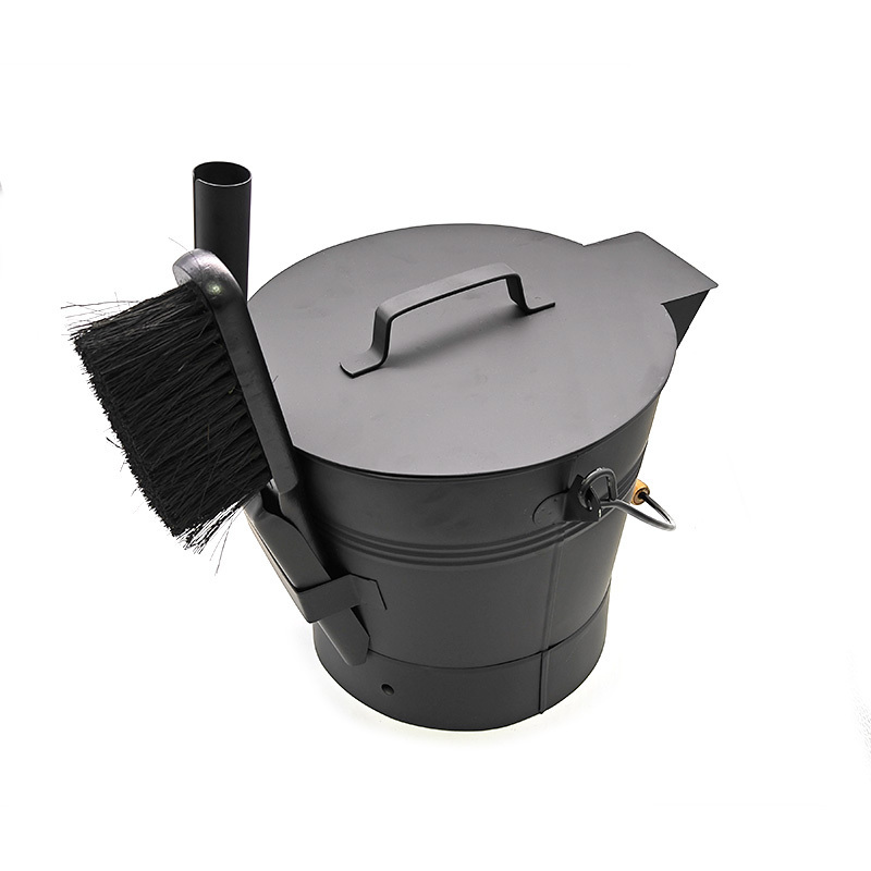 Ash Bucket with Lid Includes Firepit Shovel Broom 2 Gallon Fireplace Metal Charcoal Bucket Ash Can Bucket