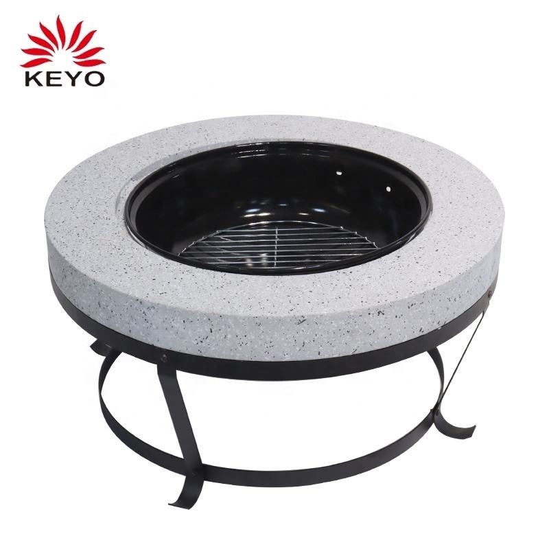 Functional MGO Firepit 70cm Round Iron Frame Metal Stand Grid Outdoor Camping Heating Barbecue Garden Wood Burning Fire Pit