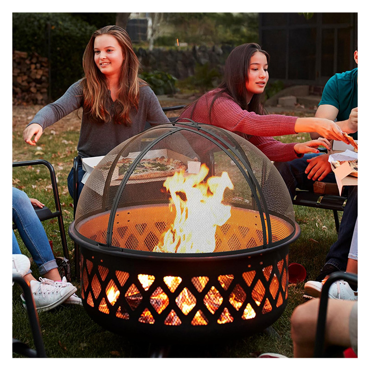 fire pit ring lid Heavy duty campfire spark screen with handle and poster easy open metal cover for round outdoor campfires