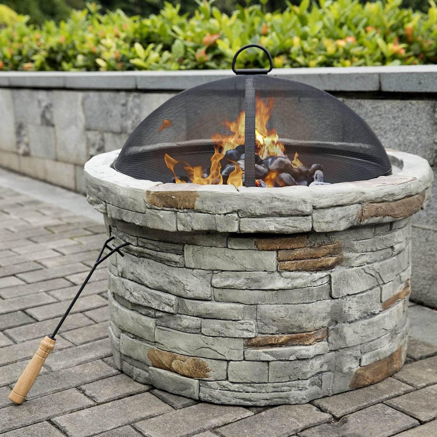 Outdoor Garden Backyard Stone Wood Burning Fire Pits With Cover