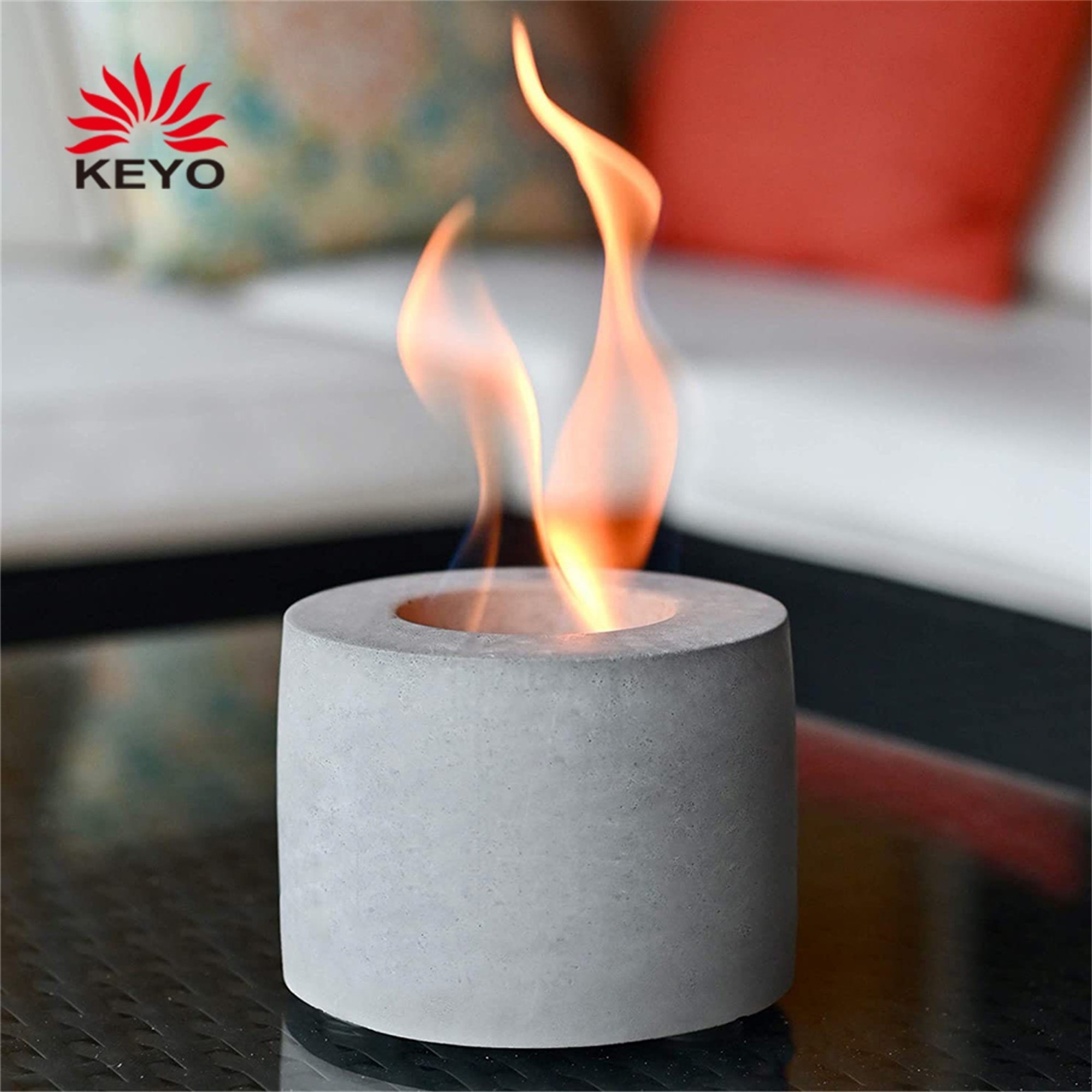 KEYO Indoor Round Portable Bio Ethanol Concrete Cement Fireplace Tabletop Fire Pit