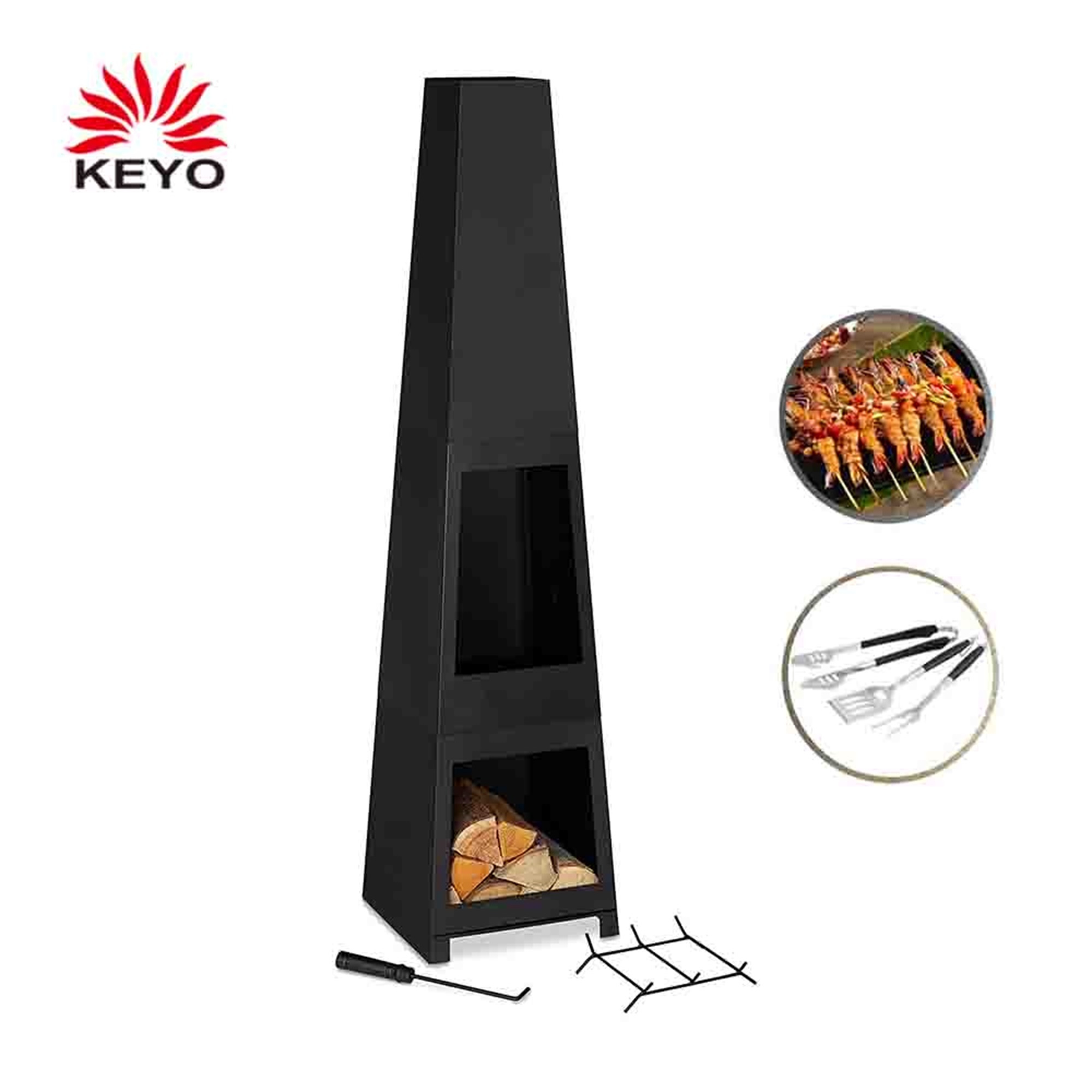 Keyo Easy Assemble Outdoor Garden Black Wood Burning steel Metal Fire Pit