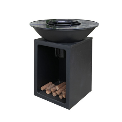 F25 Vertical Standing Wood Burning Garden Fire Pit Outdoor Barbecue Brasero Plancha Firepit With Wood Storage