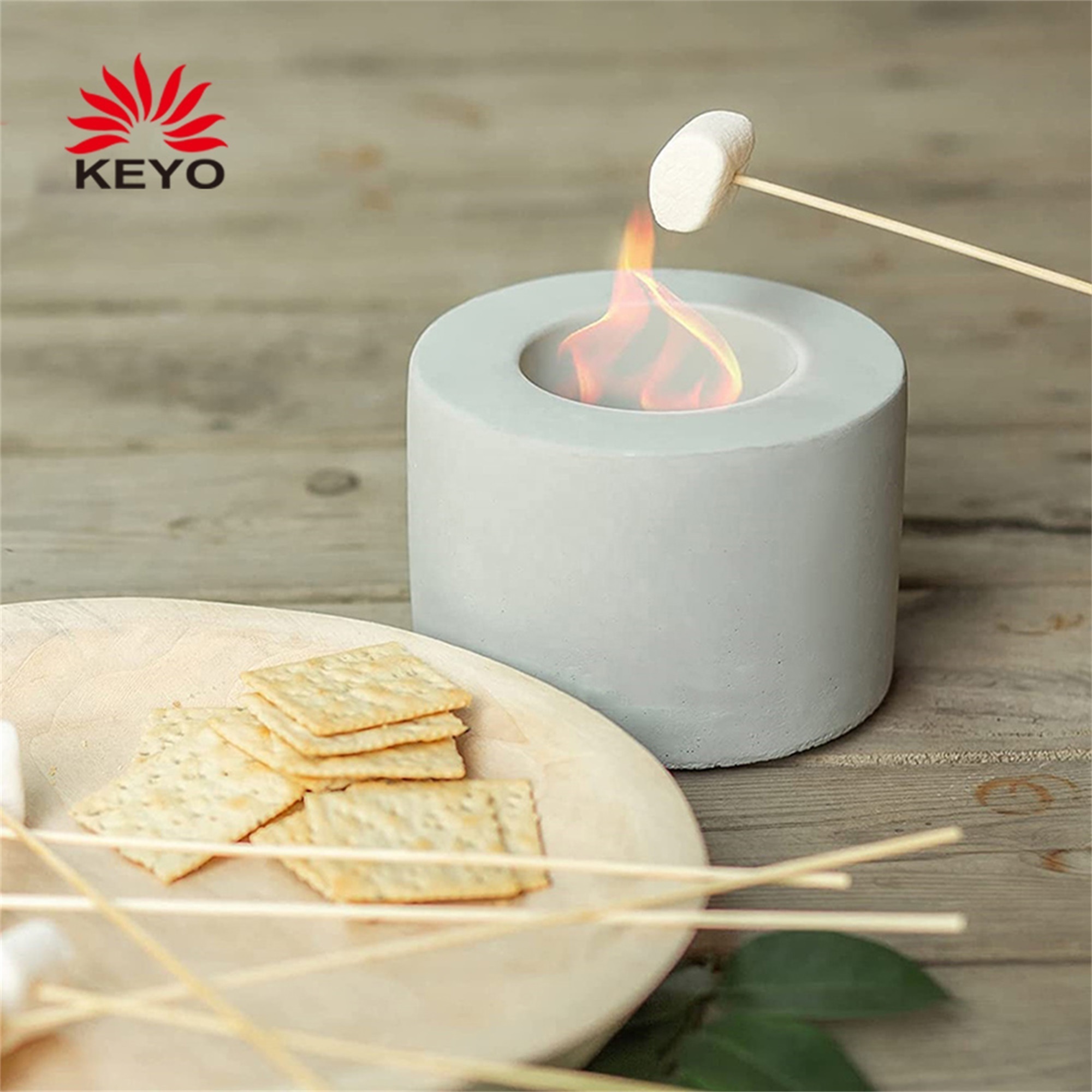 KEYO Indoor Round Portable Bio Ethanol Concrete Cement Fireplace Tabletop Fire Pit