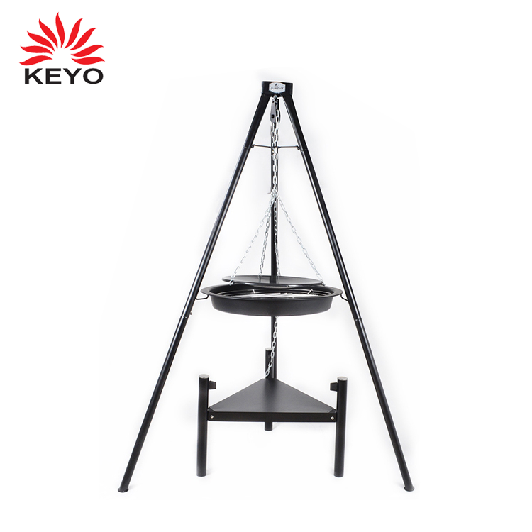 KEYO Outdoor Charcoal Bbq Grills Fire Pit Round Metal Hanging Tripod grill