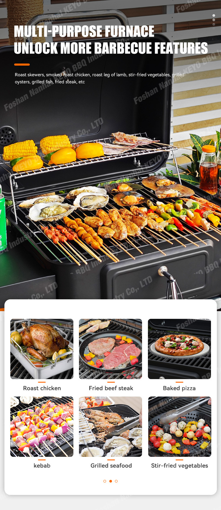 Garden Charcoal Barbecue Grill Adjustable Height Smoker With Chimney Camping Outdoor Kitchen Cart Trolley Bbq Grills