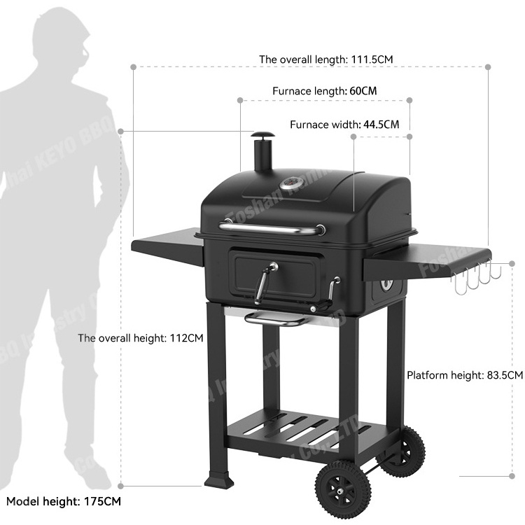 Outdoor Heavy Duty Backyard Adjustable Height Bbq Barbeque Charcoal Smoker Barbecue Grills With Chimney And Thermometer