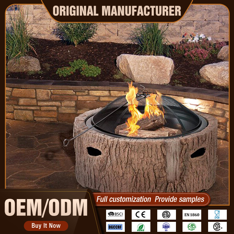 Keyo Tree Shape 35 Inch Outdoor Garden Wood Burning Patio Firepit Tables Round Metal Steel Fire Pit