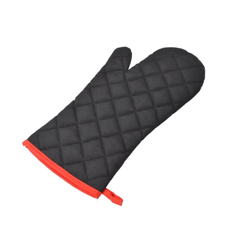 Short Sleeves Thick Black Cotton Heat Resistant Pot Holder Microwave Mitts Kitchen Cooking BBQ Baking Oven Gloves