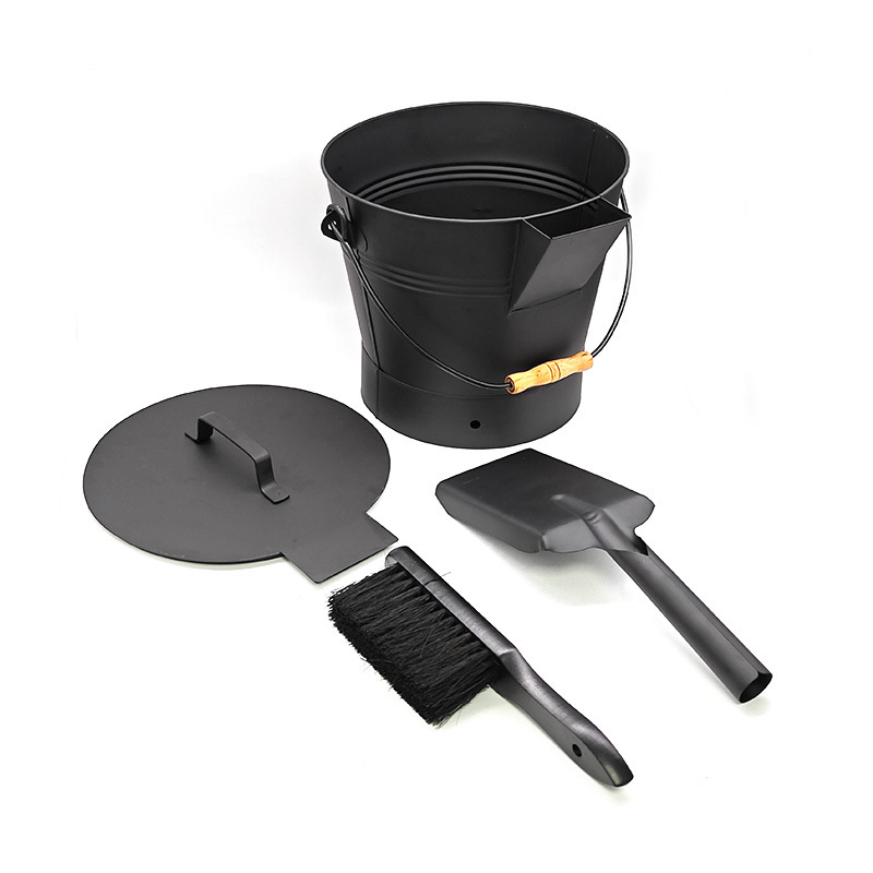 Ash Bucket with Lid Includes Firepit Shovel Broom 2 Gallon Fireplace Metal Charcoal Bucket Ash Can Bucket